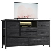 TROPOW Tv Stands for Living Room,8-Drawer Storage Cabinet TV Cabinet for 55-Inch TV Entertainment Center with Adjustable LED Lights, with Electrical Outlets and Cords-Black Willow
