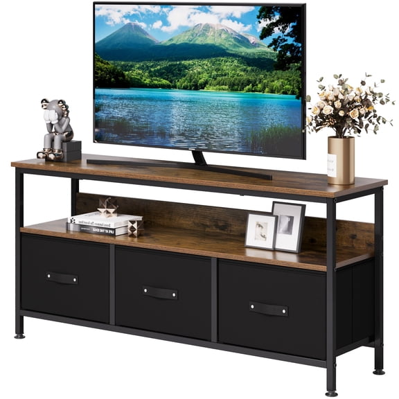 TROPOW Tv Stands for Living Room,Dresser TV Stand,Entertainment Center with Storage,55 Inch TV Stand for Bedroom Small TV Stand Dresser with Drawers and Shelves,TV & Media Console,Brown