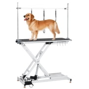 TROPOW Upgraded Electric Dog Grooming Table - Heavy Duty,Height Adjustable 9.4-39.4 Pet Grooming Table w/Leveling Wheels,X Lift,Anti Slip Tabletop & Tool Organizer/Dog Grooming Station,47/White