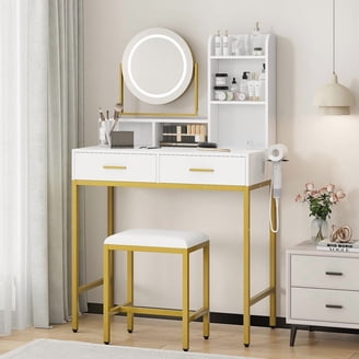 green emerald velvet dress Faux Marble Tabletop Dressing Makeup Table with Mirror & Drawer Chair  Included Metal Base in Gold Small-Wehomz  WEHOMZ