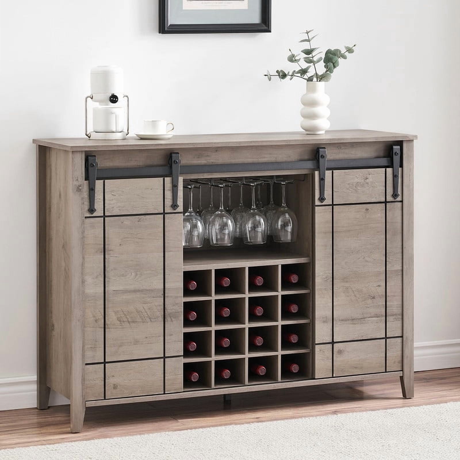TROPOW Wine Bar Cabinet,47" Farmhouse Coffee Bar Cabinet with Sliding ...