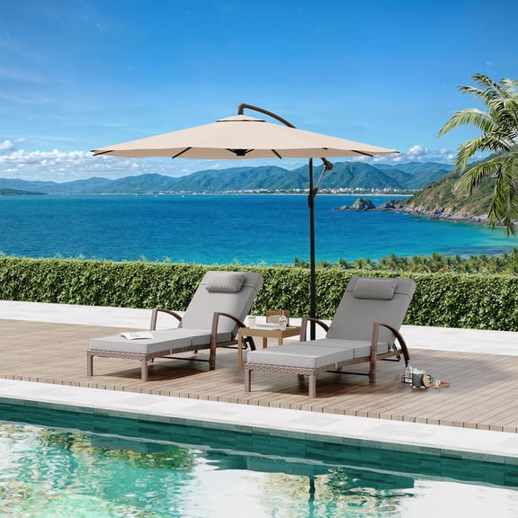 TROPOW haise Lounge Outdoor Set of 2, PE Rattan Wicker Pool Lounge Chairs with 5-Level Backrest, Cushion, Armrest and Wheels, Easy Assembly, Outside Furniture for Garden, Patio, Beach