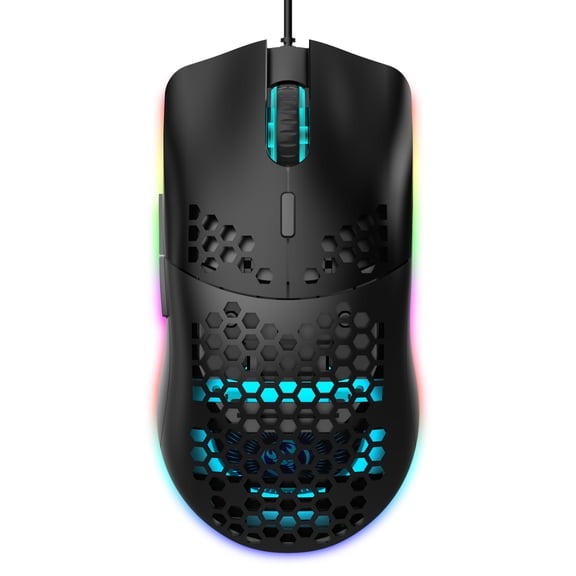 TROPRO Programmable RGB Gaming Mouse, 6 DPI (1000/1600/2400/3200/4800/6400) 96g Ultra Lightweight Honeycomb Optical LED Wired Mouse with Programmable 6 Keys RGB Marquee Effect Light