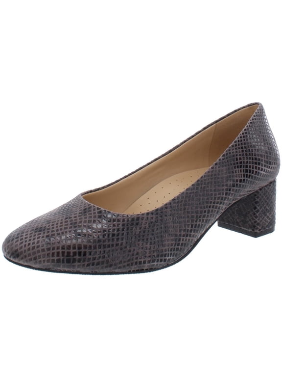 Womens Black Snake Print Cushioned Kari Pointed Toe Block Heel Slip On Leather Dress Pumps Shoes 6 M