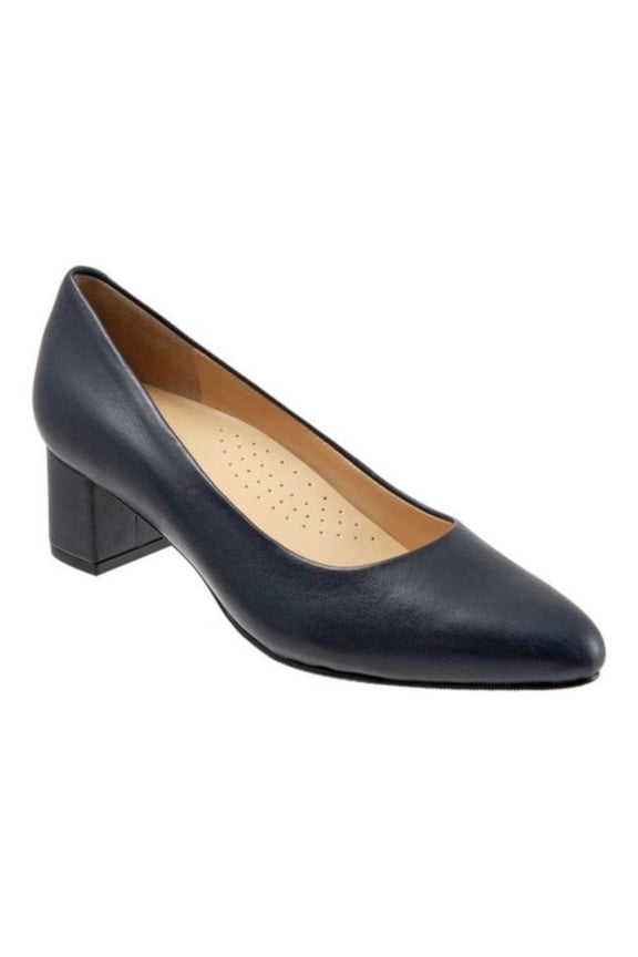 Womens Navy Disinfectant Lining Arch Support Cushioned Kari Pointed Toe Block Heel Slip On Leather Pumps Shoes 9.5 W