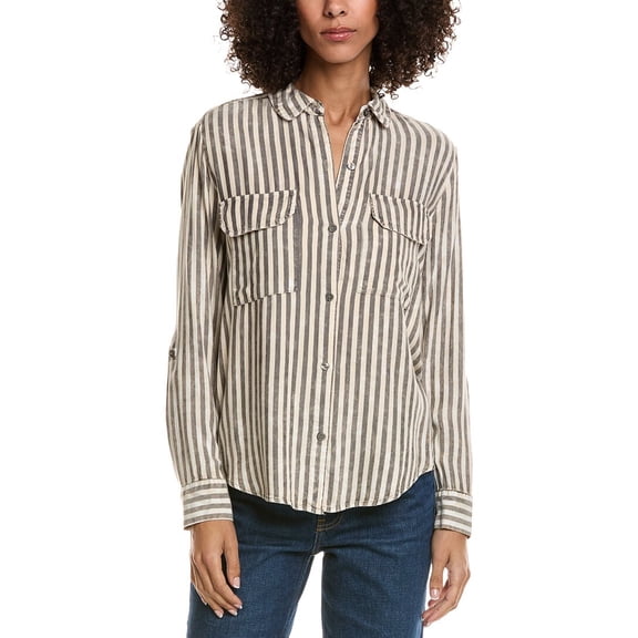 TROVE NEW YORK womens  Owen Stripe Shirt, xs, Tan