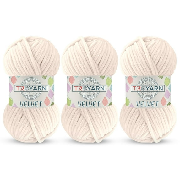 TROYARN 3 Pack Velvet Yarn for Crocheting - Chenille Yarn, 100g (132 yds), Size 6, Polyester