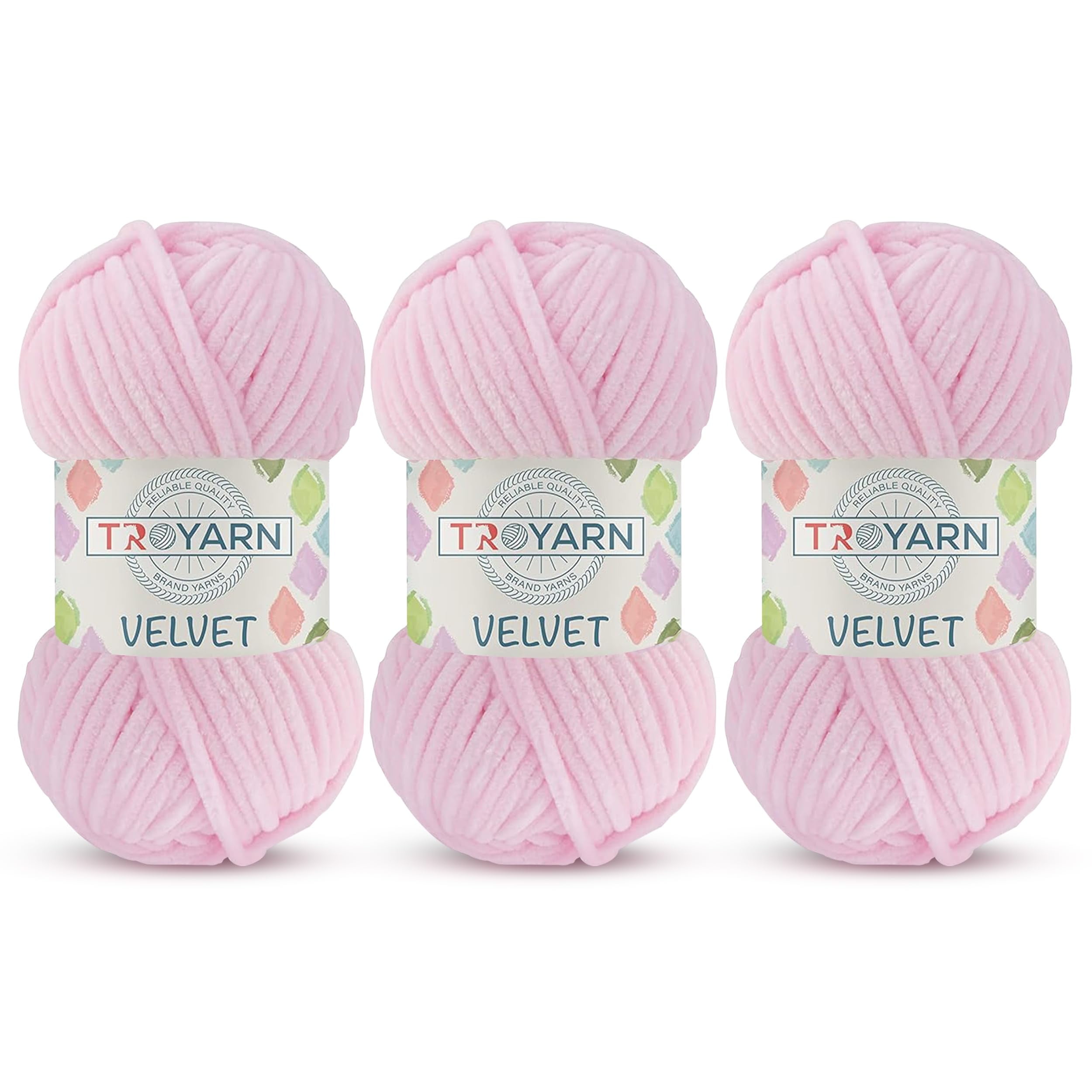TROYARN 3 Pack Velvet Yarn for Crocheting - Chenille Yarn, 100g (132 yds), Size 6, Polyester