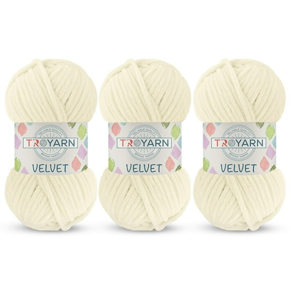 TROYARN 3 Pack Velvet Yarn for Crocheting - Chenille Yarn, 132 Yards, Size 6, Polyester