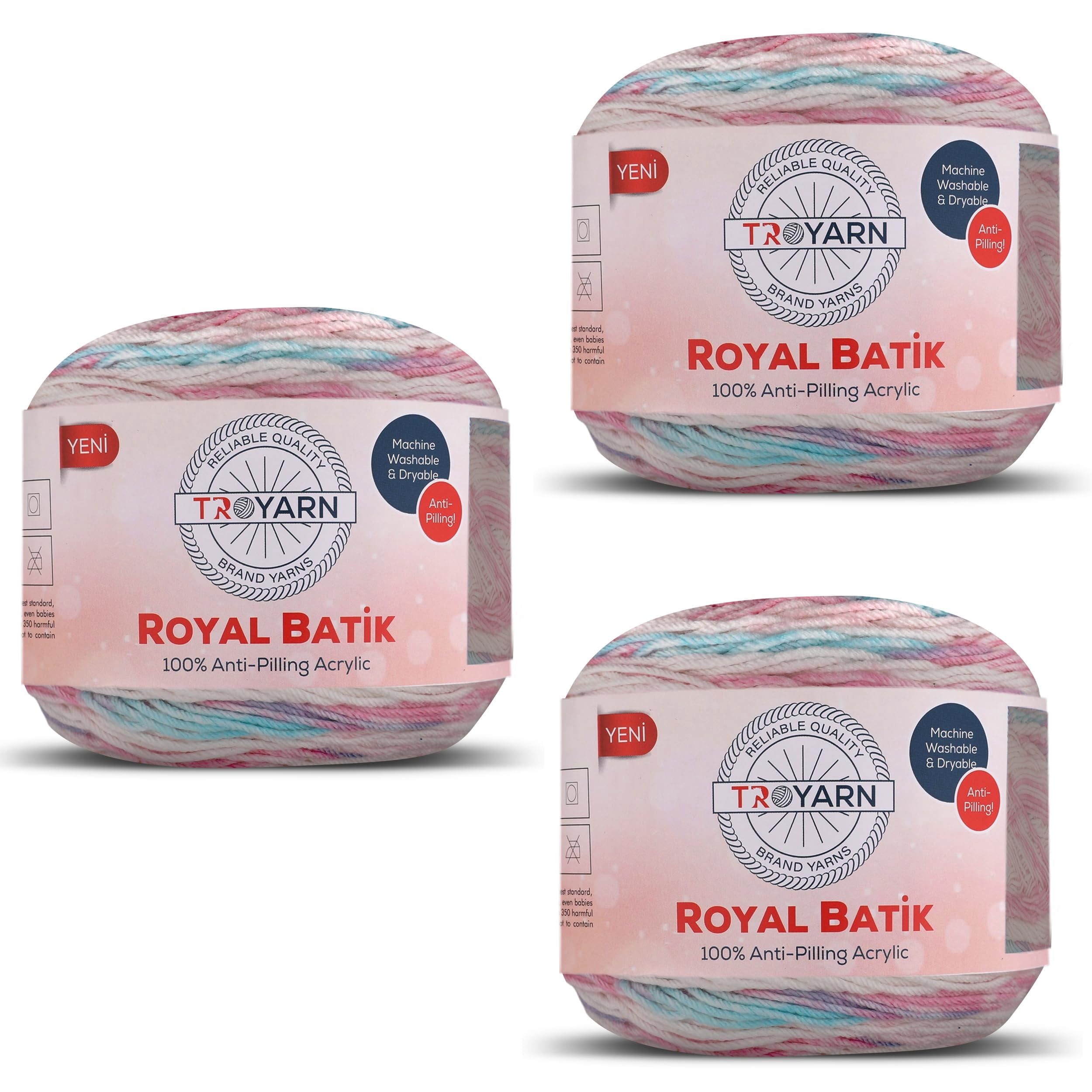 TROYARN Royal Batik (3- Skeins Pack) Ombre Yarn with Rainbow Colors,Soft Yarn for Crocheting and Knitting%100 Anti-Pilling Acrylic 3x140 gr (3x383 yds) (10602)