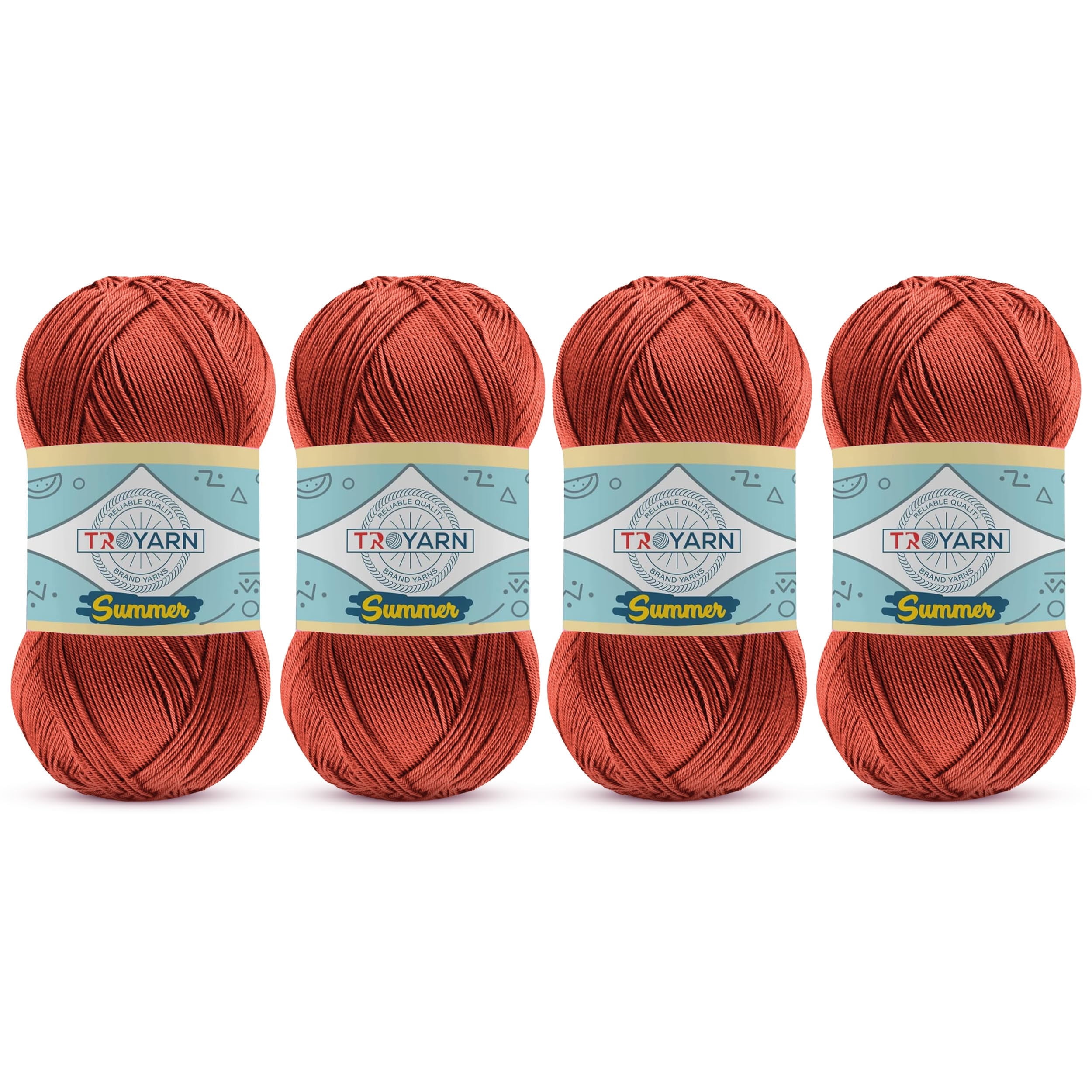 TROYARN Summer (4- Skeins Pack) Silk Effect Hand Knitting Yarn Crochet Art Lace Craft 100% Microfiber Acrylic 4x100 gr (4x383 yds) (105036 - Terra)