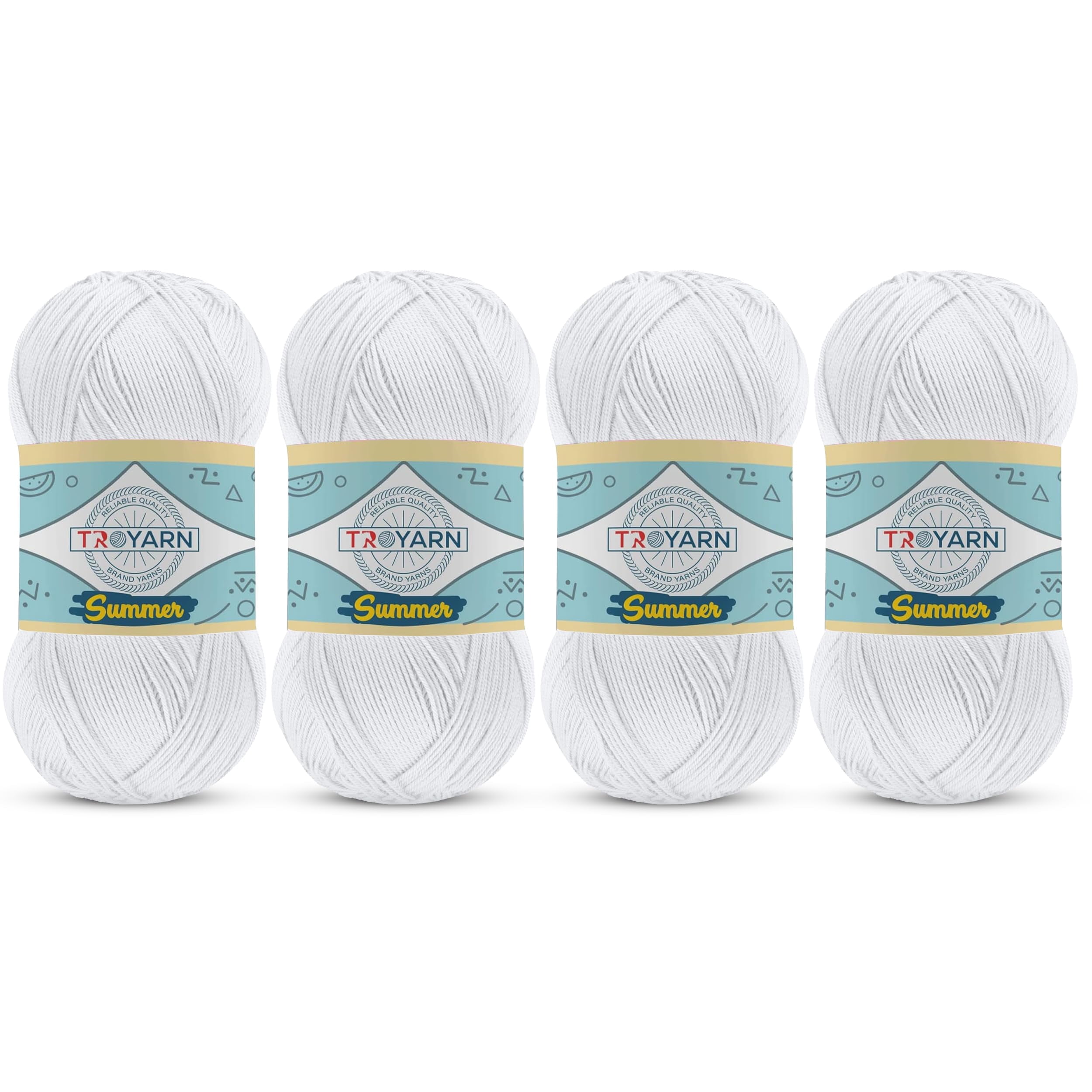 TROYARN Summer (4- Skeins Pack) Silk Effect Hand Knitting Yarn Crochet Art Lace Craft 100% Microfiber Acrylic 4x100 gr (4x383 yds) (105055 - White)
