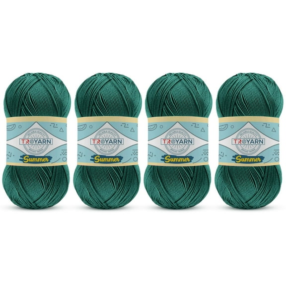 TROYARN Summer (4- Skeins Pack) Silk Effect Hand Knitting Yarn Crochet Art Lace Craft 100% Microfiber Acrylic 4x100 gr (4x383 yds) (105453 - North Sea)