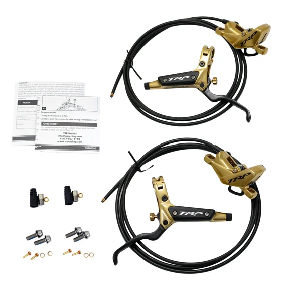 TRP DH-R EVO HD-M846 Hydraulic Disc Brake Set 4-Piston Caliper (F+R) , Gold, STB2707-N
