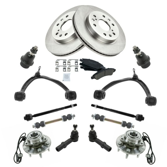 TRQ 15pc Kit Brake Pads & Rotors Tie Rods Control Arms for Silverado Sierra 1500 PSA72866