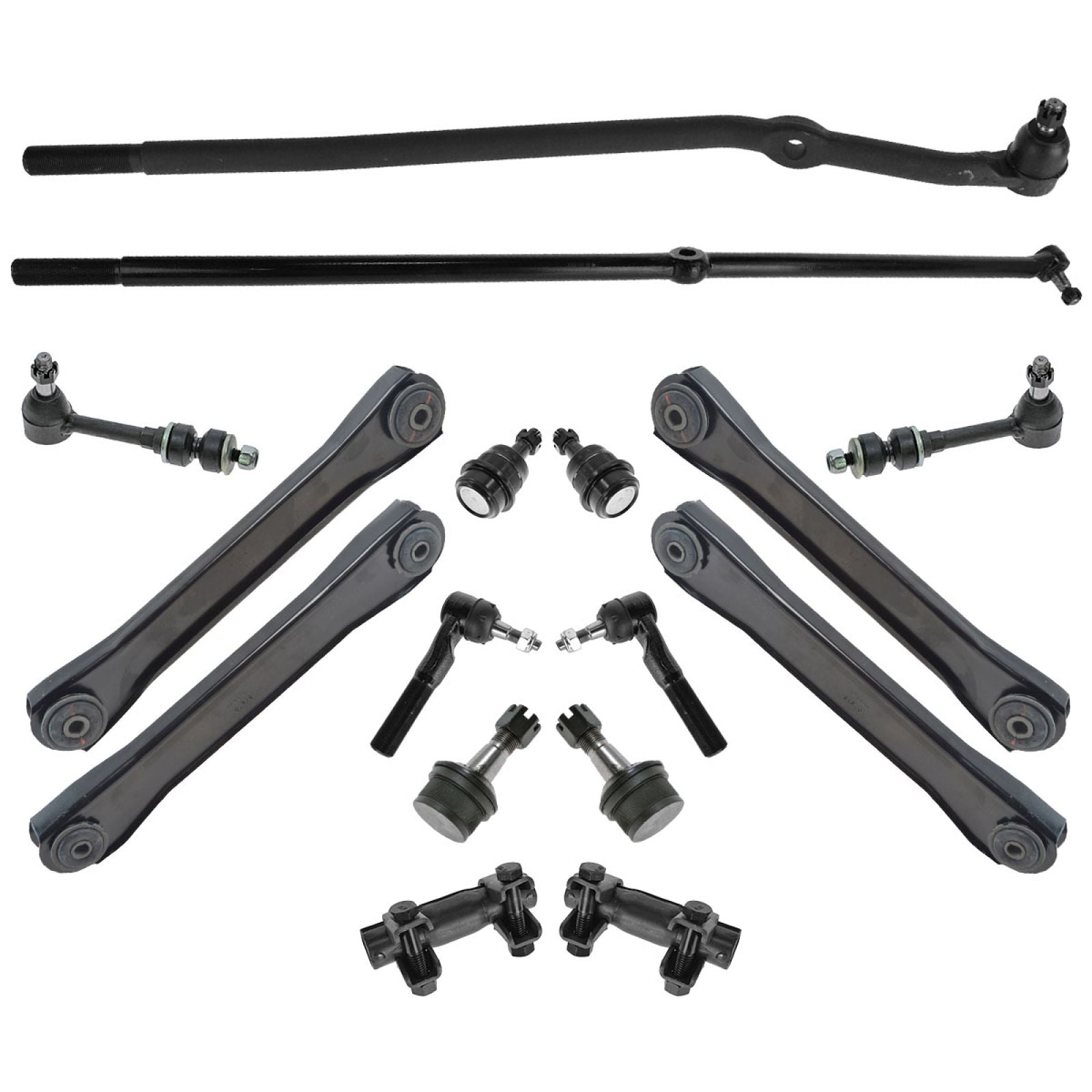TRQ 16 Piece Steering & Suspension Kit Control Arms Tie Rods Pitman