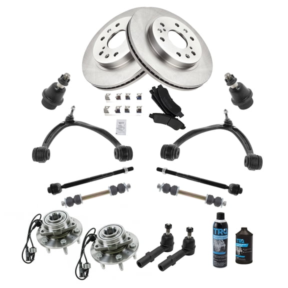 TRQ 17pc Kit Brake Pads & Rotors Tie Rods Control Arms for Silverado Sierra 1500 PSA72863