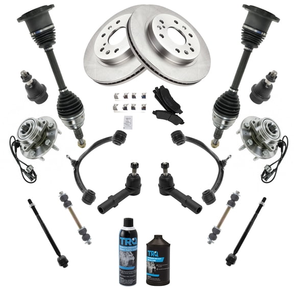 TRQ 19pc Kit Semi-Metallic Brake Pads & Rotors Tie Rods Control Arms CV Axles for Chevrolet Silverado GMC Sierra 1500 Fits select: 2011 ,2013 CHEVROLET SILVERADO K1500 LT