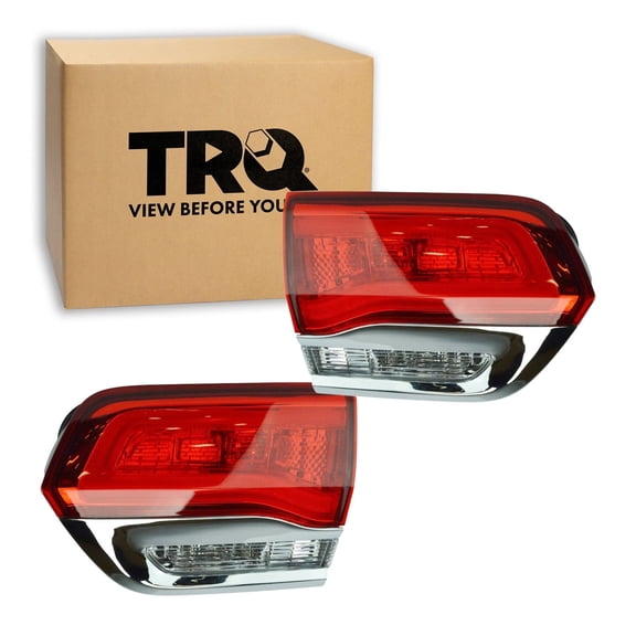 TRQ 2 Piece Driver & Passenger Side Inner Tail Light Assembly Set Fits 2014-2022 Jeep Grand Cherokee 2022 Grand Cherokee WK With Chrome Trim CH2802105 CH2803105