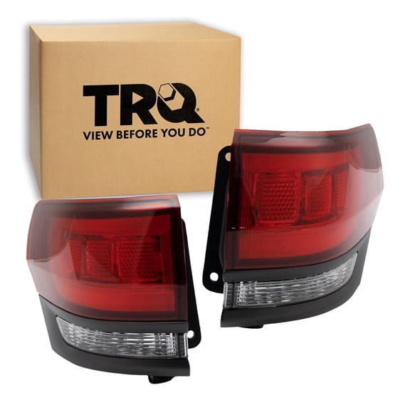 TRQ 2 Piece Driver & Passenger Side Outer Tail Light Assembly Set Dark Gray Trim Fits 2014-2022 Jeep Grand Cherokee 2022 Grand Cherokee WK CH2804120 CH2805120