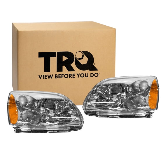 TRQ 2 Piece Headlight Assembly Set Bright Bezel Driver & Passenger Side Fits 2004-2012 Mitsubishi Galant MI2502127 MI2503127