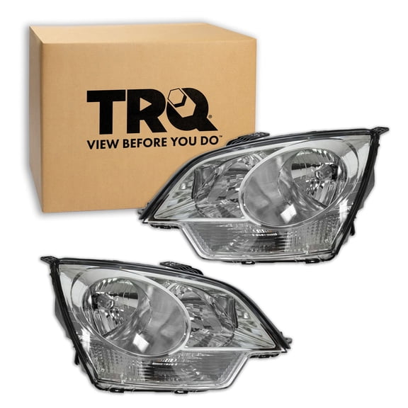 TRQ 2 Piece Headlight Assembly Set Chrome Bezel Driver & Passenger Side Fits Chevrolet Captiva Sport 2012-2014 Saturn Vue 2008-2010 GM2502306 GM2503306 22886833 22886834 96830927 96830928