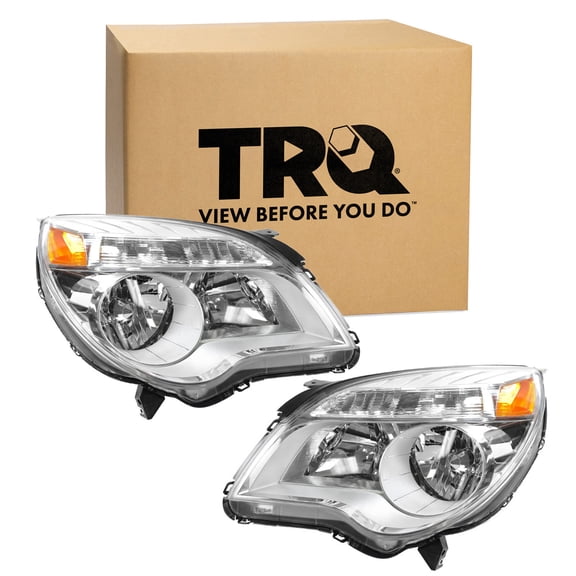 TRQ 2 Piece Headlight Assembly Set Chrome Bezel Driver & Passenger Side Fits Chevrolet Equinox LS LT 2010-2015 Equinox L 2015 GM2502338 GM2503338 23308253 23308254