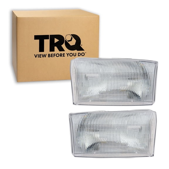 TRQ 2 Piece Headlight Assembly Set Chrome Bezel Driver & Passenger Side Fits Ford Excursion 2000-2004 F250 F350 Super Duty 1999-2004 F450 F550 1999-2003 FO2502147 FO2503147
