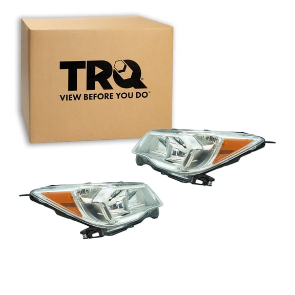 TRQ 2 Piece Headlight Assembly Set Chrome Bezel Driver & Passenger Side Fits Subaru Forester 2014-2016 SU2502145 SU2503145 84001SG081 84001SG091