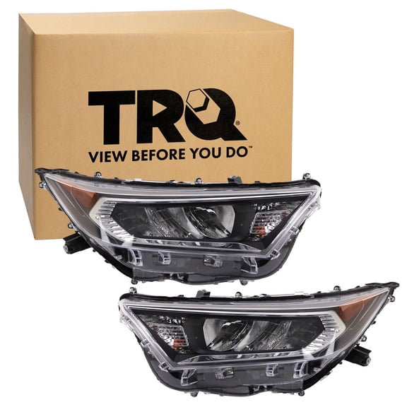 TRQ 2 Piece Headlight Assembly Set Chrome Bezel Driver & Passenger Side Fits Toyota Rav4 Adventure Limited XLE XLE Premium 2019-2021 Rav4 TRD Off-Road 2020-2021