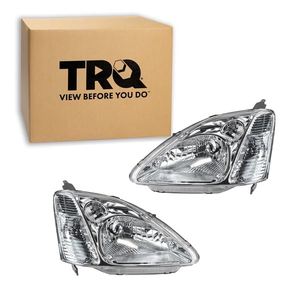 TRQ 2 Piece Headlight Assembly Set Driver & Passenger Side Fits 2002-2003 Honda Civic Hatchback HO2518103 HO2519103