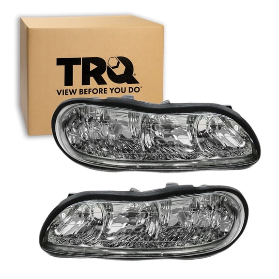 TRQ 2 Piece Headlight Assembly Set Driver & Passenger Side Fits Chevrolet Chevy Classic 2004-2005 Malibu 1997-2003 Oldsmobile Cutlass 1997-1999 GM2502154 GM2503154 22618781 22618782