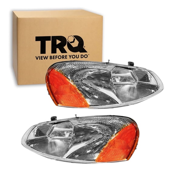 TRQ 2 Piece Headlight Assembly Set Driver & Passenger Side Fits Chrysler Sebring Convertible & Sedan 2001-2003 Dodge Stratus Sedan 2001-2005 Stratus 2006 CH2502128 CH2503128 4805820AA