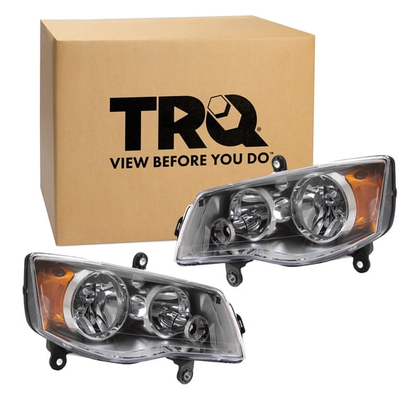 TRQ 2 Piece Headlight Assembly Set Driver & Passenger Side Fits Chrysler Town & Country 2008-2016 Dodge Grand Caravan 2011-2020 CH2502192 CH2503192 5113336AI 5113337AI