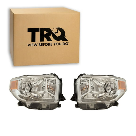 TRQ 2 Piece Headlight Assembly Set Driver & Passenger Side Fits Toyota Tundra 2014-2017 With Automatic Leveling Headlights With LED TO2502220 TO2503220 811100C100 811500C100