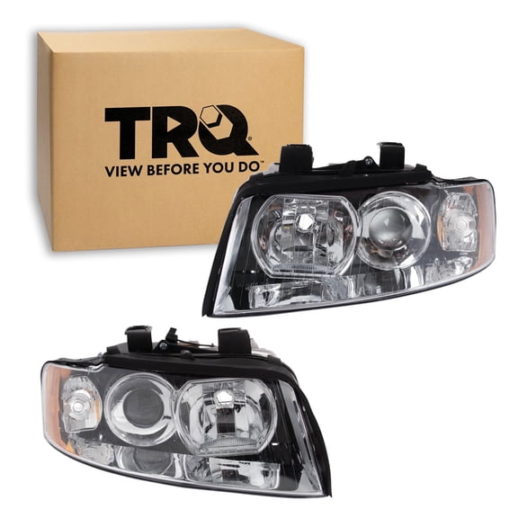 TRQ 2 Piece Headlight Assembly Set Halogen Driver & Passenger Side Fits 2002-2005 Audi A4 2003-2005 A4 Quattro S4 AU2502113 AU2503113