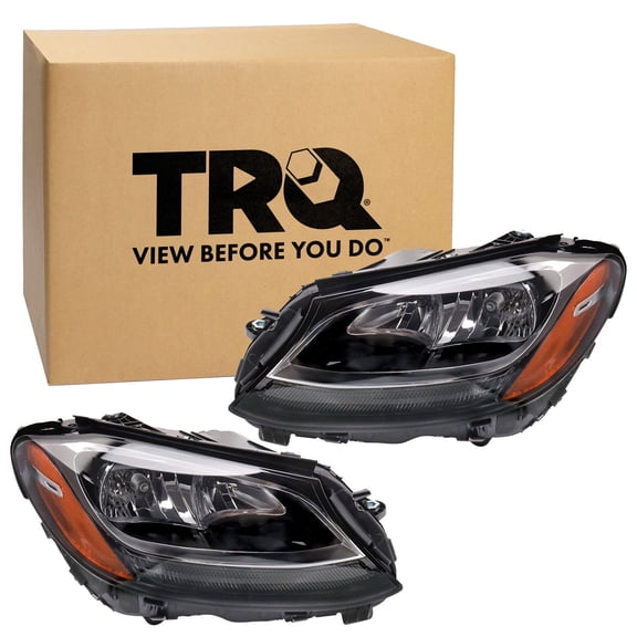 TRQ 2 Piece Headlight Assembly Set Halogen Driver & Passenger Side Fits 2015-2020 Mercedes Benz C63 AMG 2015-2020 C300 Sedan 2015 C400