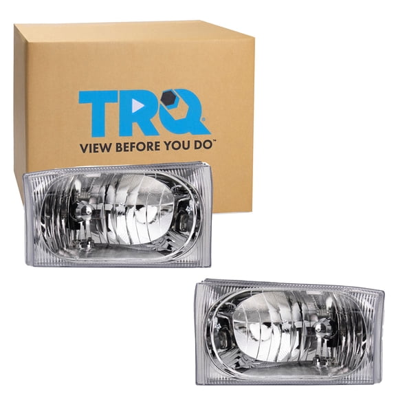 TRQ 2 Piece Headlight Assembly Set Halogen Driver & Passenger Side Fits Ford Excursion 2002-2004 F250 Super Duty F350 Super Duty 2002-2005 FO2502183 FO2503183 2C3Z13008AB 2C3Z13008AA