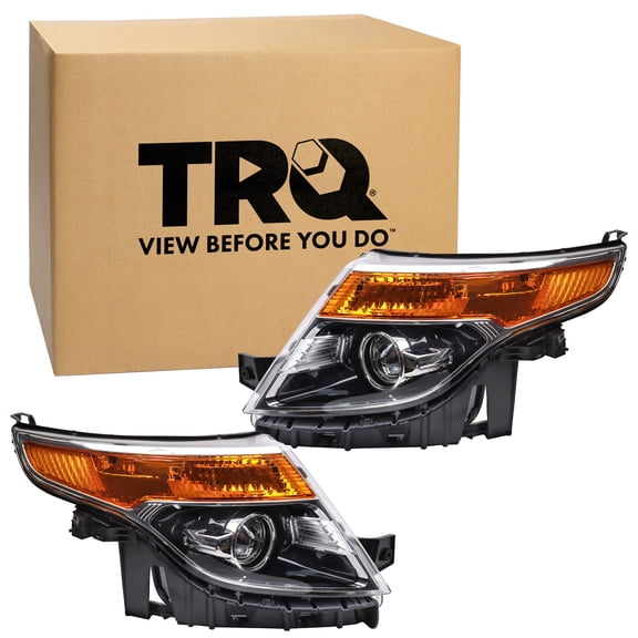 TRQ 2 Piece Headlight Assembly Set Halogen Driver & Passenger Side Fits Ford Explorer 2011-2015 Without Automatic Leveling Headlights FO2502301 FO2503301 BB5Z13008J BB5Z13008N