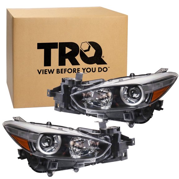 TRQ 2 Piece Headlight Assembly Set Halogen Driver & Passenger Side Fits Mazda 3 2017-2018 Japan Built MA2502149 MA2503149 BABF510K0D BABF510L0D