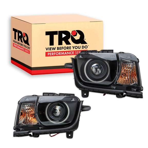 TRQ 2 Piece Headlight Assembly Set Performance Halogen LED Halo Rings Black Bezel Driver & Passenger Side Fits Chevy Chevrolet Camaro 2010-2013 GM2502346 GM2503346