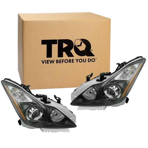 TRQ 2 Piece Headlight Assembly Set Titanium Light Bezel Driver & Passenger Side Fits Infiniti G37 2011-2013 Q60 2014-2015 IN2502148 IN2503148 260101NL0B 260601NL0B