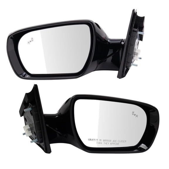 TRQ 2 Piece Power Heated Mirror Set Driver & Passenger Side with Blind Spot Indicator, Housing Turn Signal, Smooth Black Fits 2013-2018 Hyundai Santa Fe Sport HY1320234 HY1321234