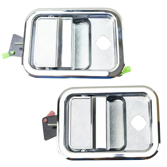 TRQ 2pc Front Metal Exterior Door Handle Pair Chrome & Black for Freightliner DHA31480