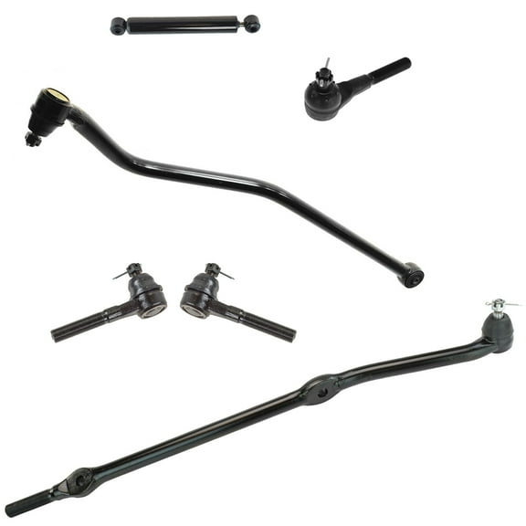 TRQ 6 pc Steering Suspension Kit Inner Outer Tie Rod Drag Link Track Bar Damper PSA63440 Fits select: 1997-2006 JEEP WRANGLER / TJ