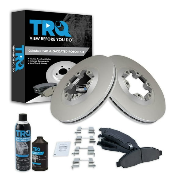 TRQ Brake Coated Rotor & Pad Ceramic Front Kit w/Fluids for Colorado Canyon BKA23799 Fits select: 2004-2008 CHEVROLET COLORADO, 2004-2008 GMC CANYON