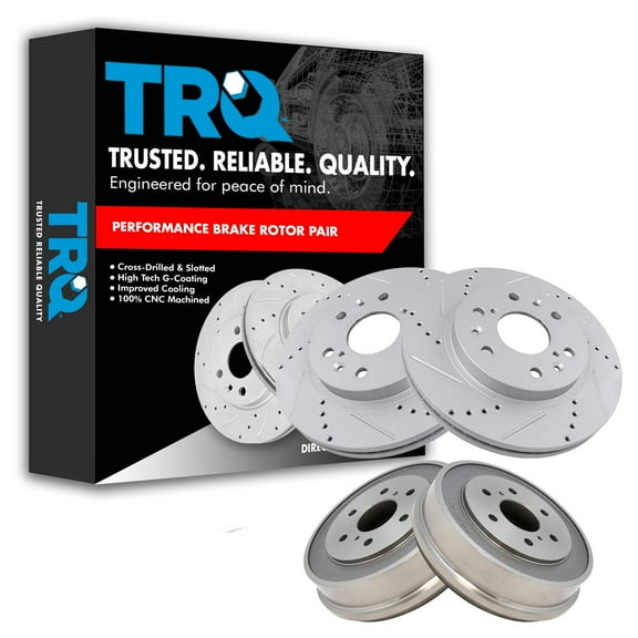 TRQ Brake Drum & Performance Drilled Slotted Zinc Coated Rotor Kit for GM