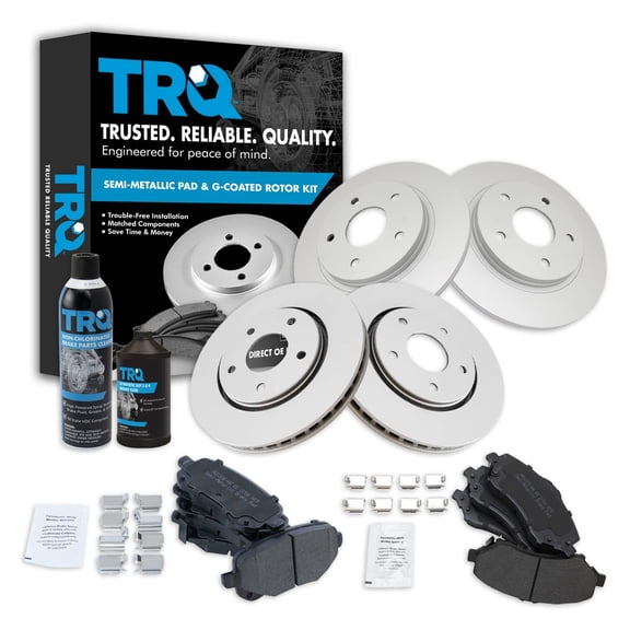 TRQ Brake Pad Coated Rotor Front & Rear Metallic Kit w/Chemicals for Chrysler VW BKA23280