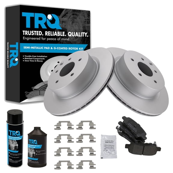 TRQ Brake Pad Coated Rotor Kit Rear Premium Posi Semi Metallic w/Chemicals BKA24375