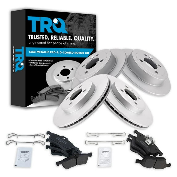 TRQ Front and Rear Brake Pad & Rotor Kit Brake Pads Brake Rotor Semi-Metallic Premium G-Coated Fits Select 2002-2006 Mini Cooper